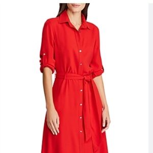 Red Ralph Lauren Fit-and-Flare Shirtdress
